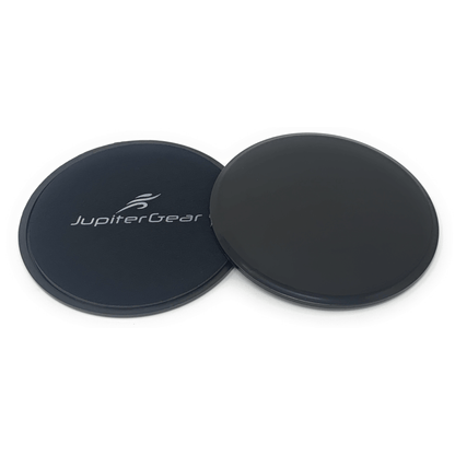 Black Lavender Core and Abs Exercise Sliders for fitness, showing round plastic discs on a workout surface.