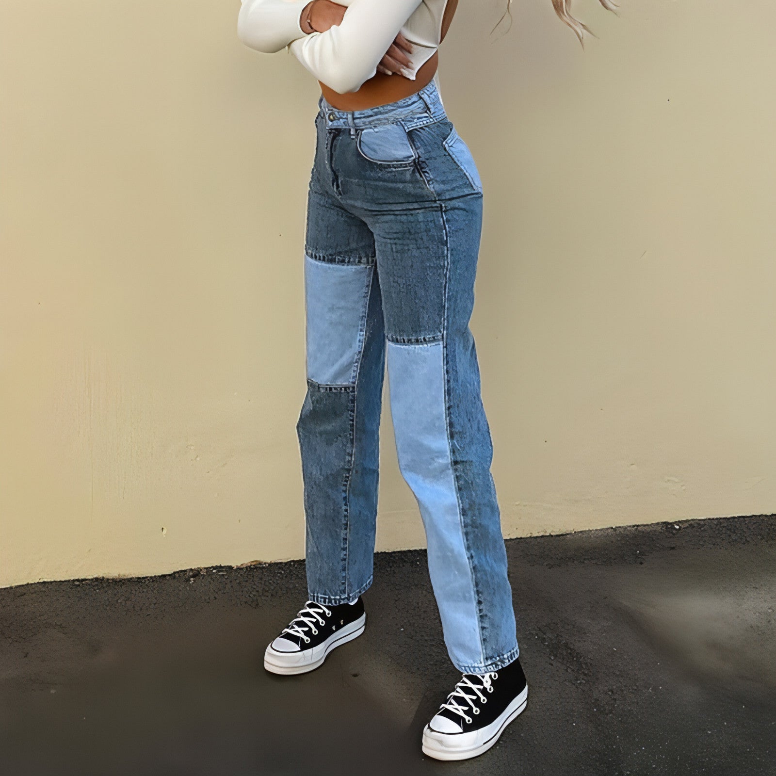 DenimDare™ Stitching High-rise Straight-leg Jeans Women