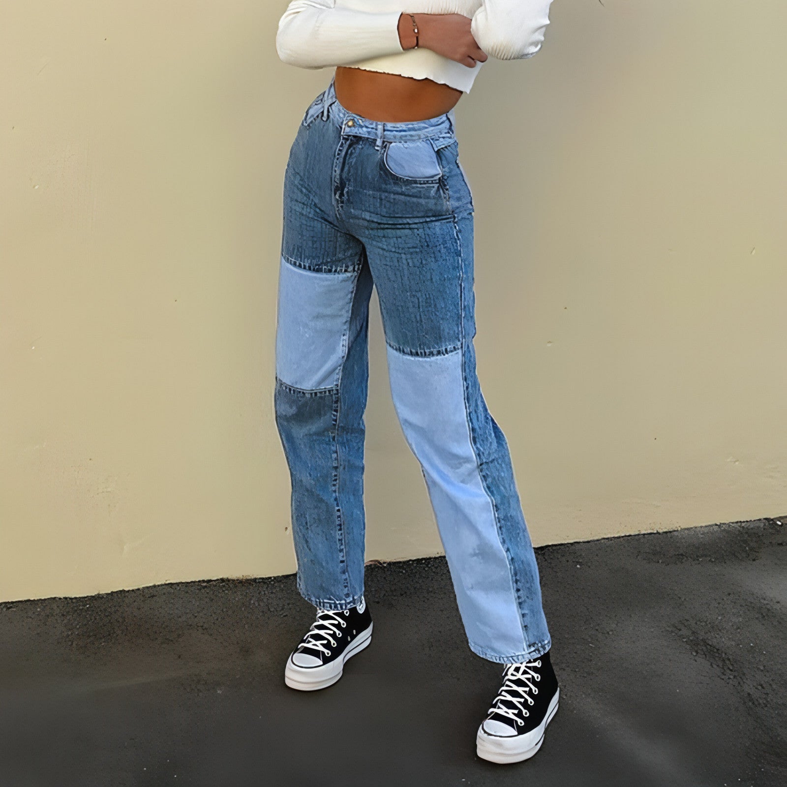 DenimDare™ Stitching High-rise Straight-leg Jeans Women