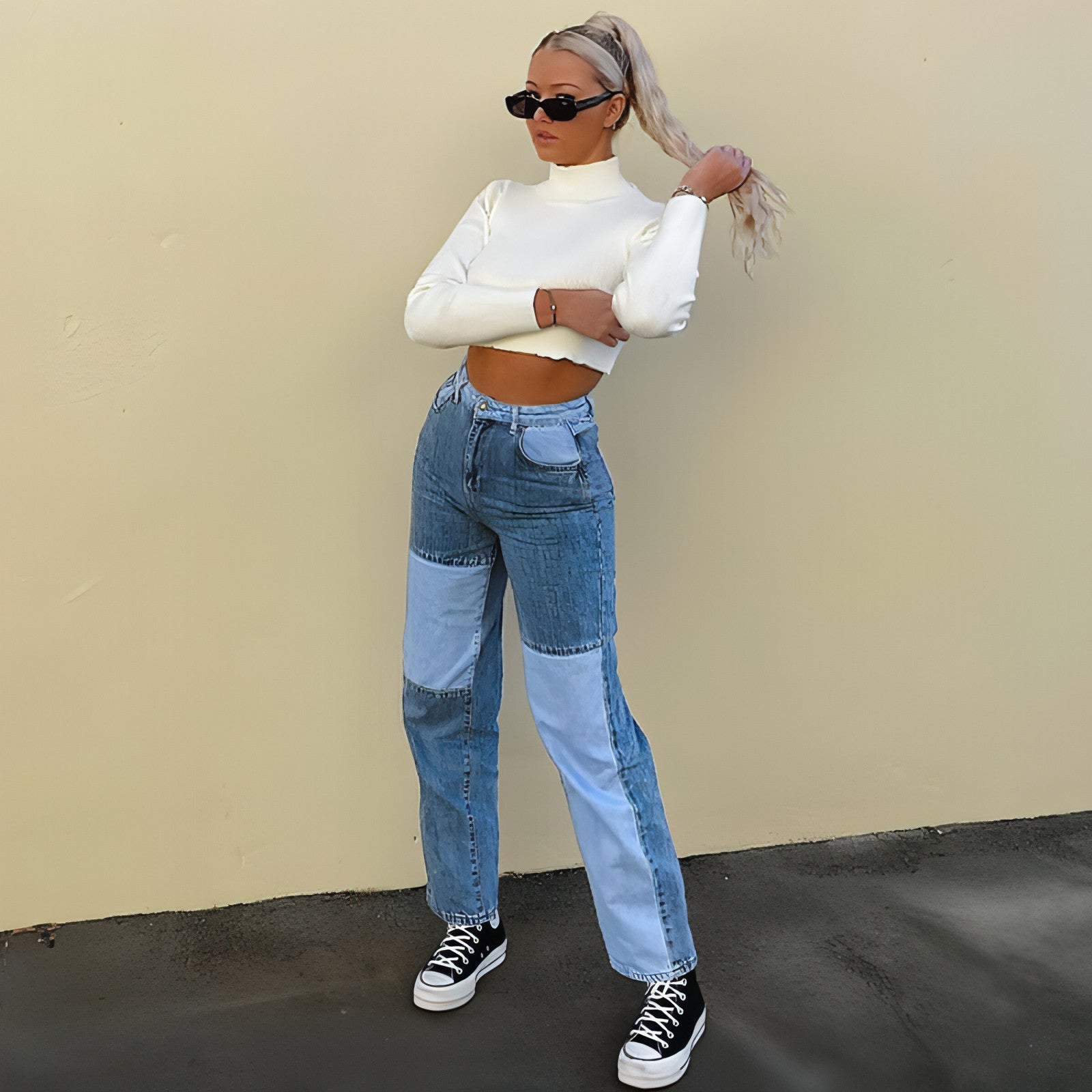 DenimDare™ Stitching High-rise Straight-leg Jeans Women