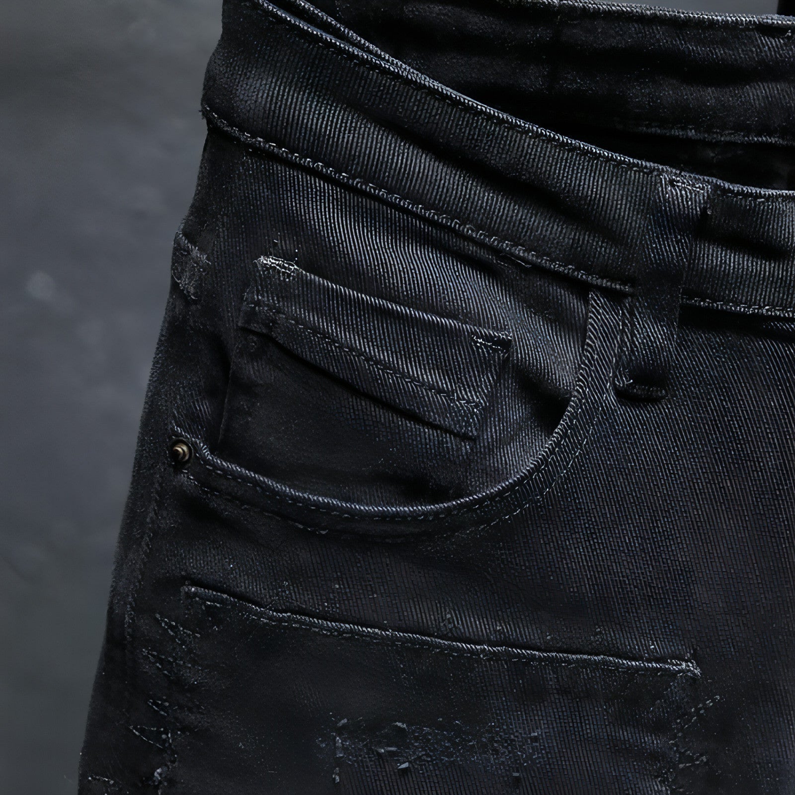 DenimDare™ Pure Black Ripped Stretch Jeans Men Black