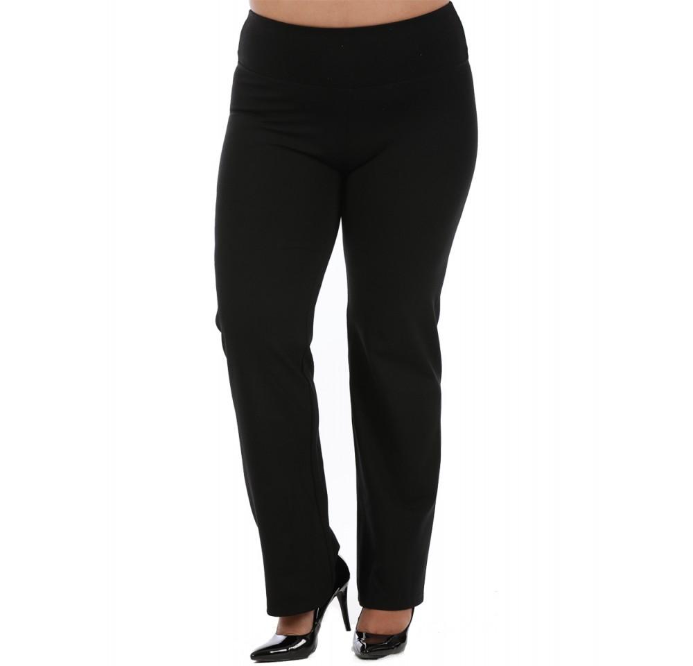 Scarlet Leek InstantFigure Curvy Plus Size straight wide-leg pants in black, shown on a woman, with a high waist and relaxed fit.