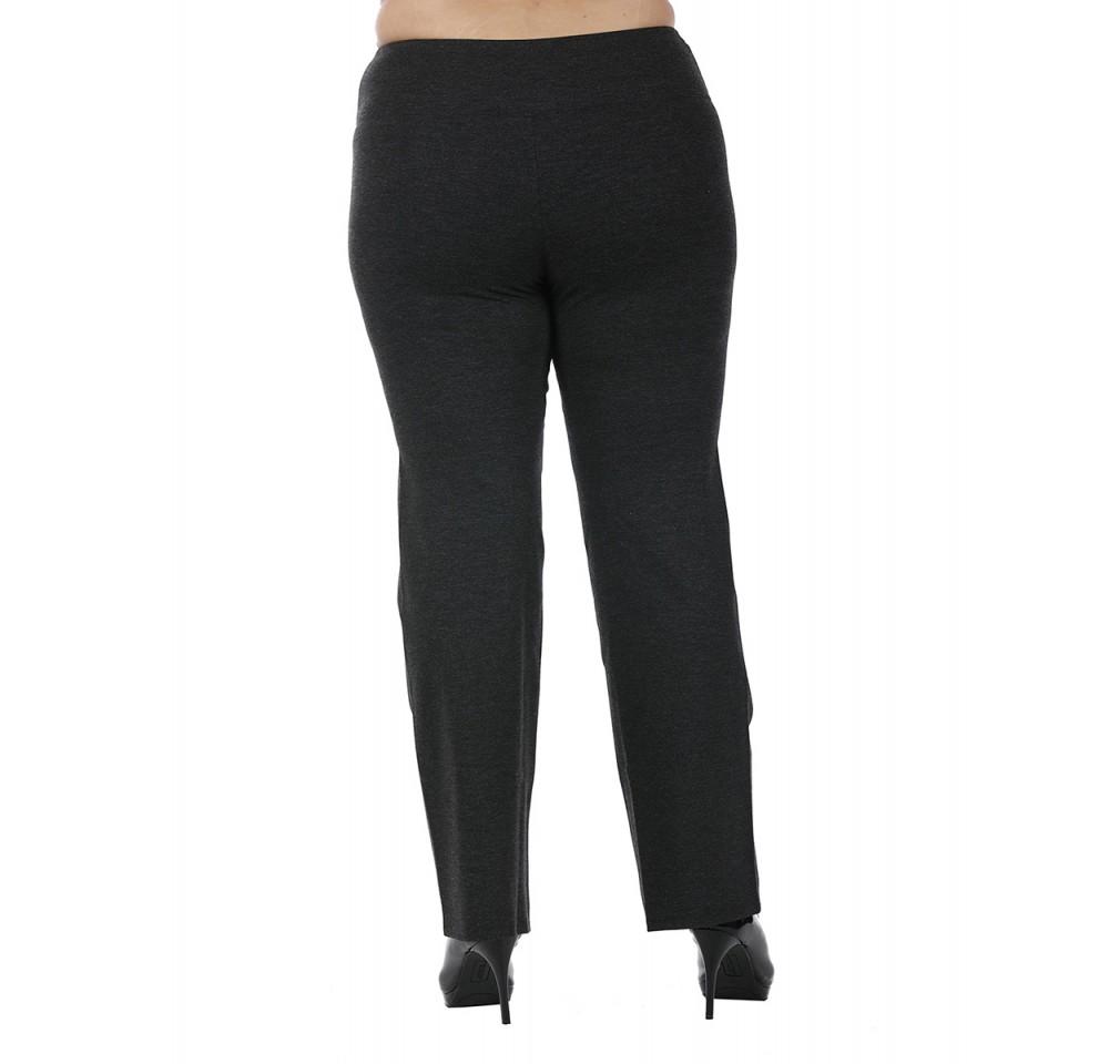 Scarlet Leek InstantFigure Curvy Plus Size straight wide-leg pants in gray, front view showing the fit and fabric texture.