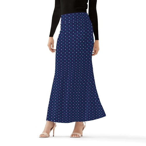 Blue Womens Wrap Fishtail Long Skirt