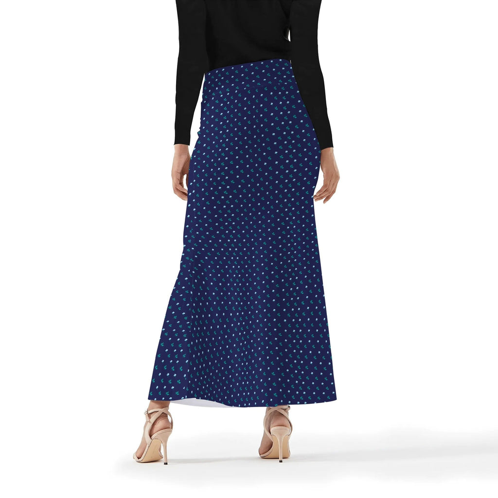 Blue Womens Wrap Fishtail Long Skirt