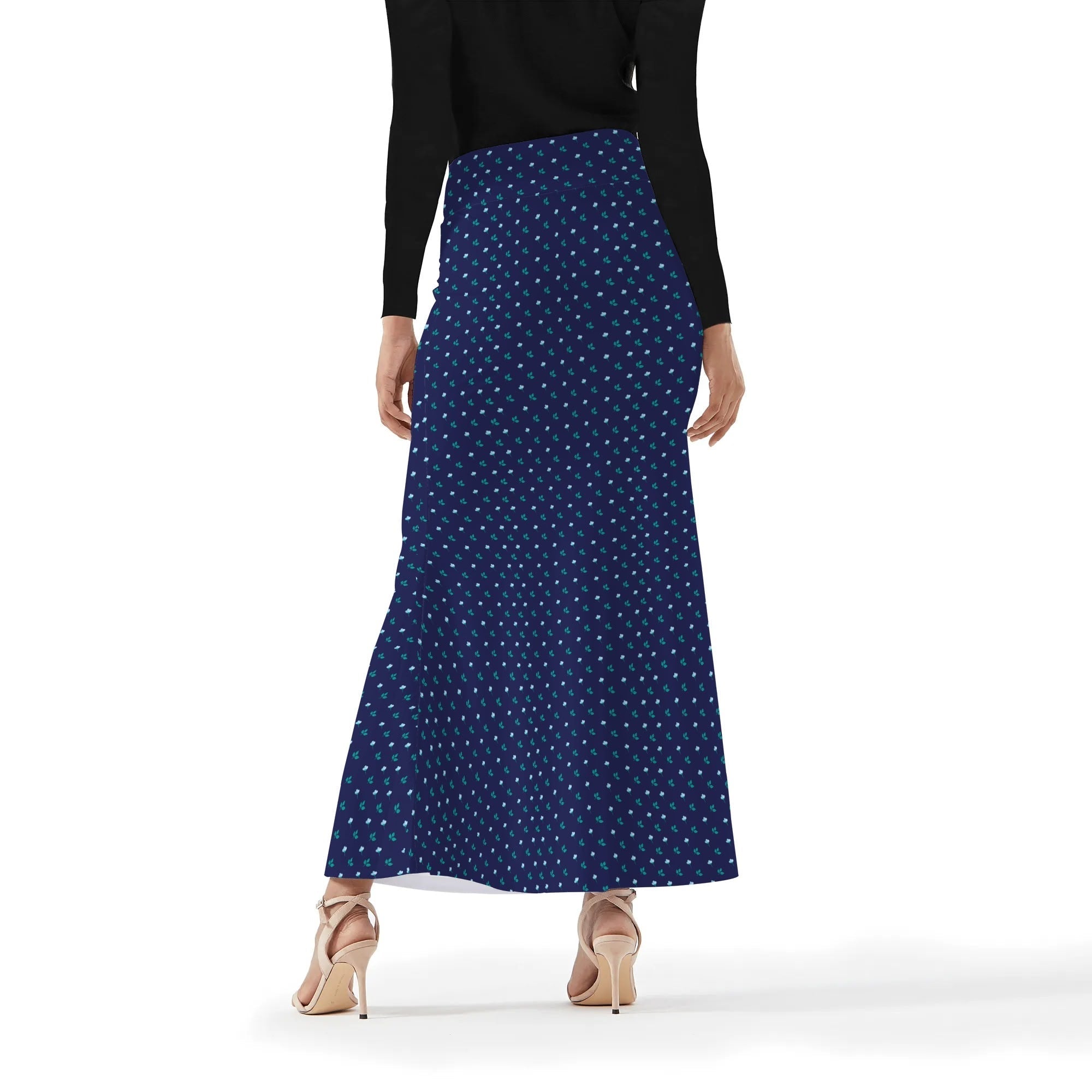 Blue Womens Wrap Fishtail Long Skirt