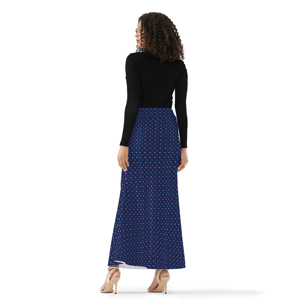 Blue Womens Wrap Fishtail Long Skirt