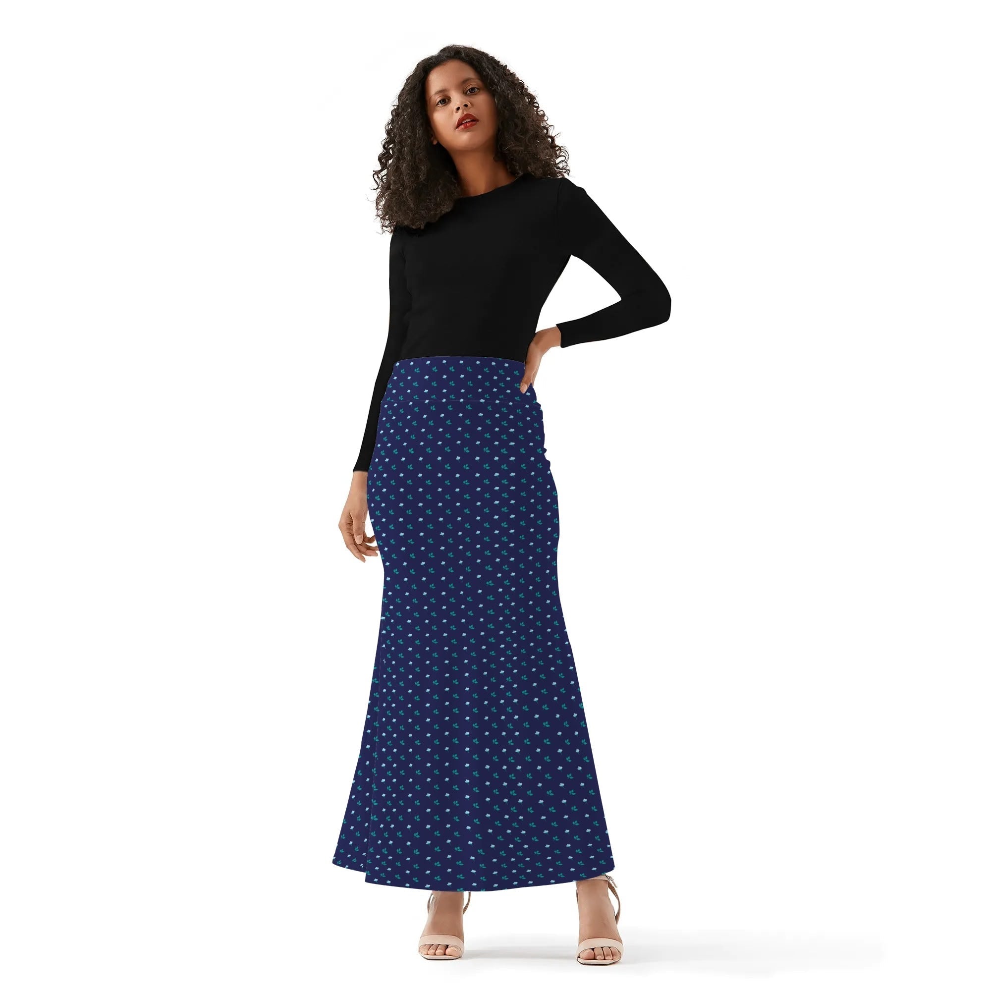 Blue Womens Wrap Fishtail Long Skirt