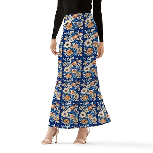 Womens Foral Wrap Fishtail Long Skirt