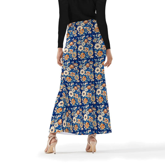 Womens Foral Wrap Fishtail Long Skirt