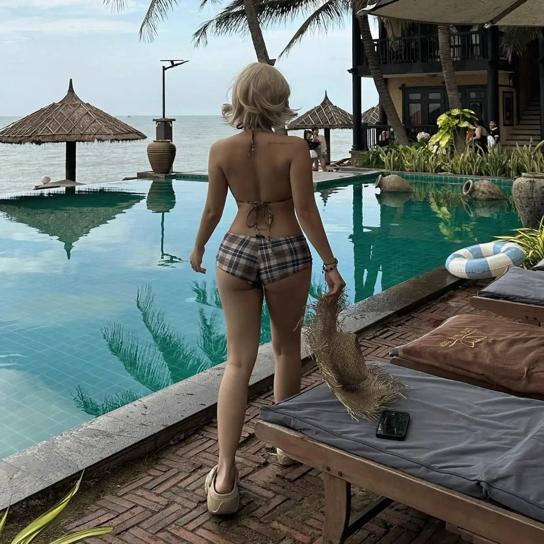 Plaid Bikini Swimsuit Strapless High-End Beauty Hot Spring Beach Vacation Swimwear Sport Yoga Fitness Fans Supplies