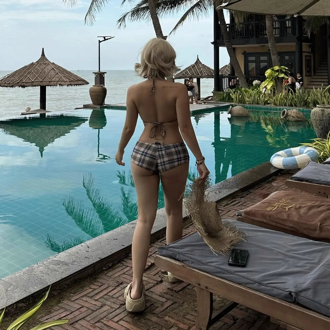 Plaid Bikini Swimsuit Strapless High-End Beauty Hot Spring Beach Vacation Swimwear Sport Yoga Fitness Fans Supplies