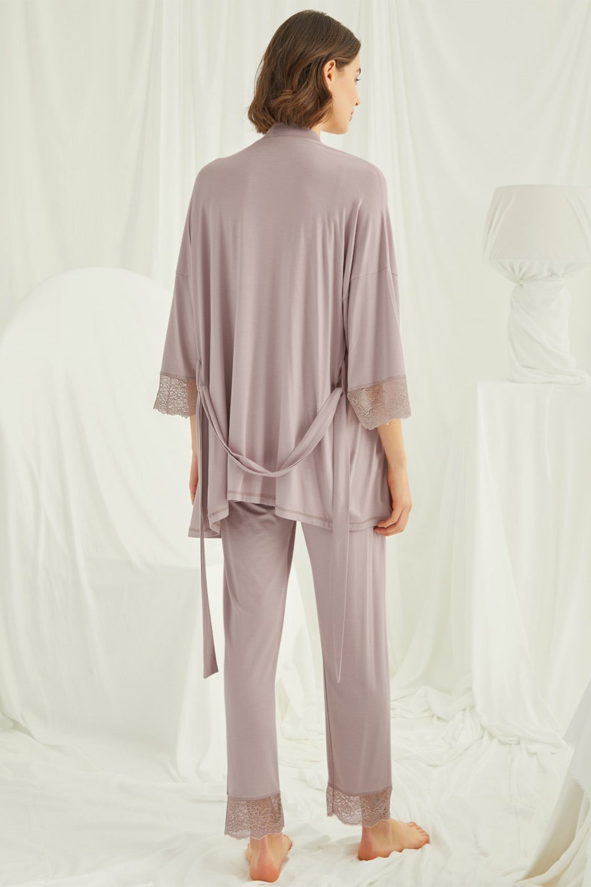 Shopymommy 18431 Lace Strappy 3-Pieces Maternity & Nursing Pajamas
