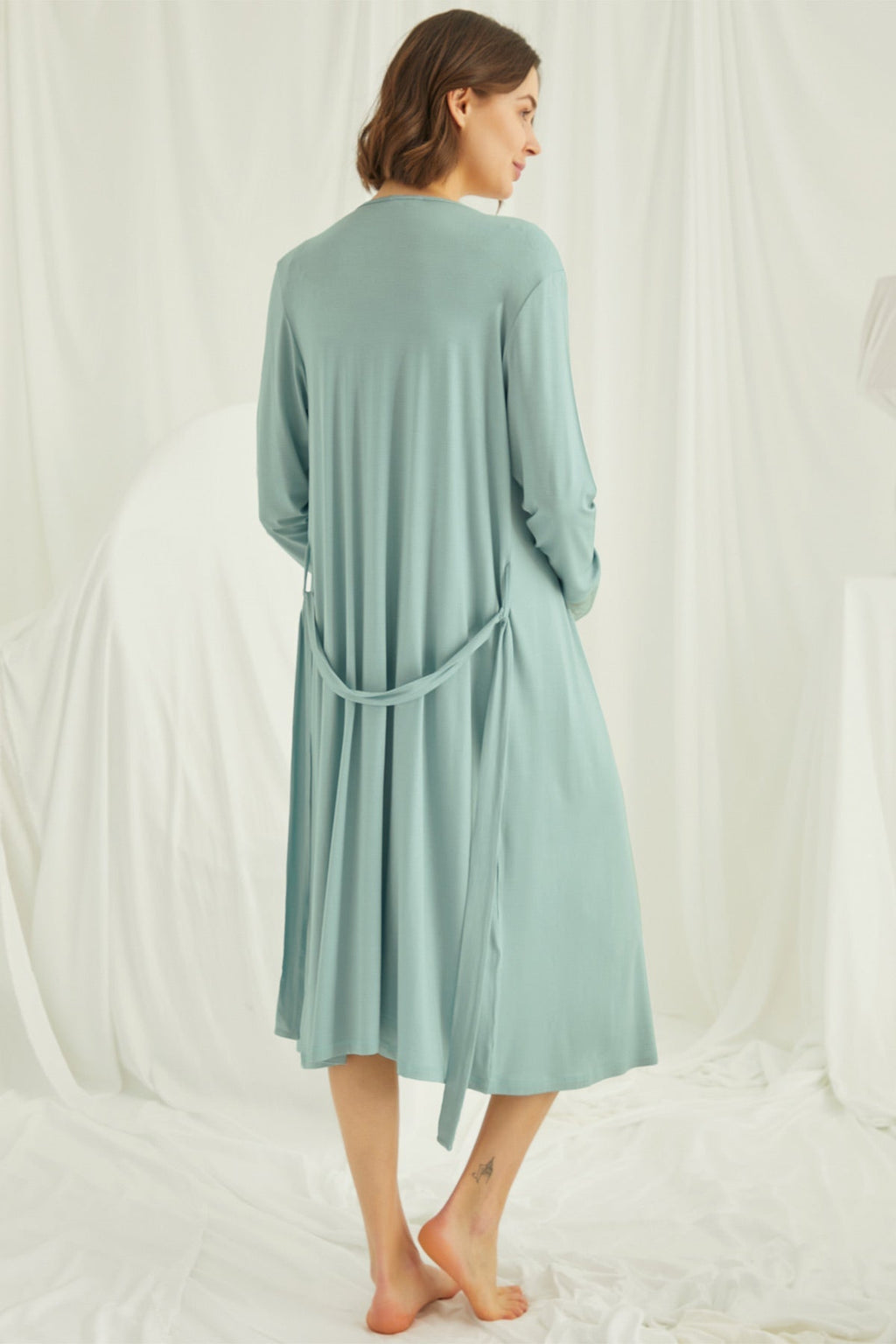 Shopymommy 18467 Lace Maternity & Nursing Nightgown With Robe Set