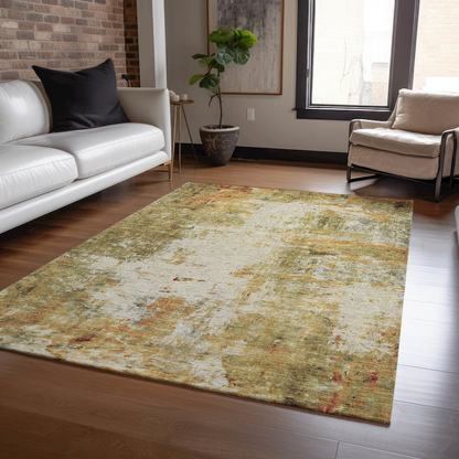 Luxury washable Ravenna Olive indoor/outdoor rug by Start2Finish, 3x5 feet, featuring a stylish olive green pattern.