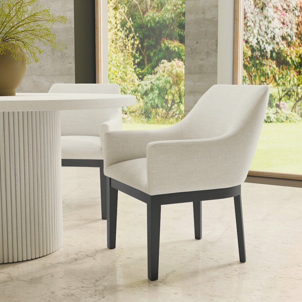 Set of two Reba Urban Side Chairs by Start2Finish, featuring modern design with wooden legs and upholstered seats.