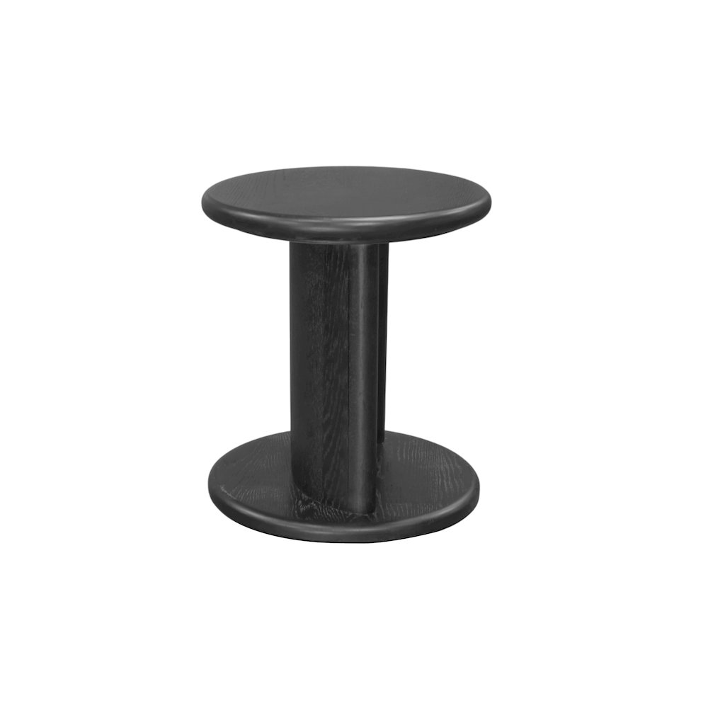 Black Gabrielle End Table by Start2Finish featuring a sleek round surface and modern design for stylish living room decor.