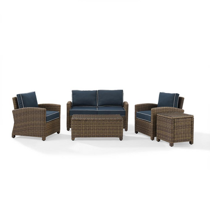 Start2Finish 5-piece outdoor loveseat furniture set with two armchairs, side table, and coffee table in a cozy patio setup.