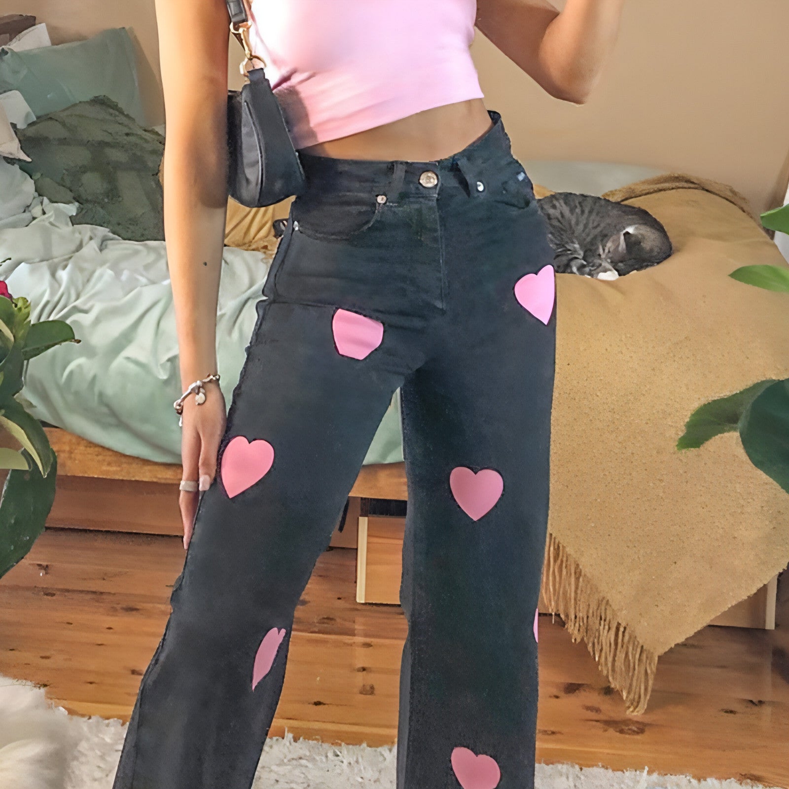 UrbanEase™ Fashionable love printed jeans women