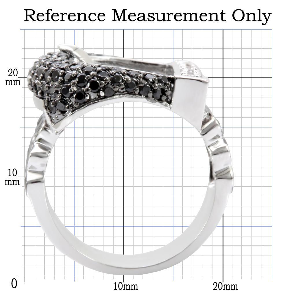1W048 - Rhodium + Ruthenium Brass Ring with AAA Grade CZ  in Black