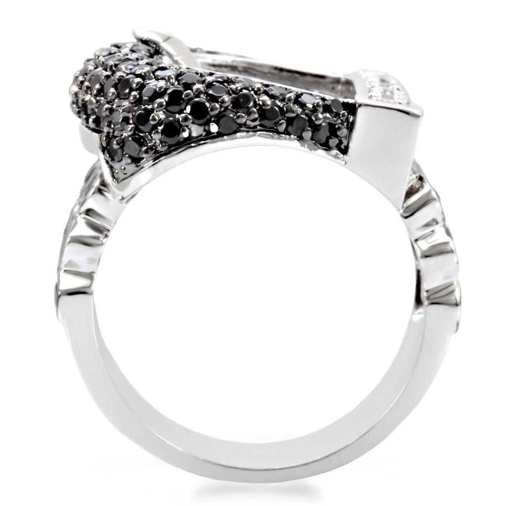 1W048 - Rhodium + Ruthenium Brass Ring with AAA Grade CZ  in Black