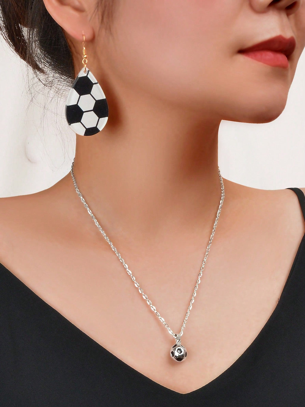 Sporty Soccer Pendant Necklace & Earrings Set - Kick up Your Style