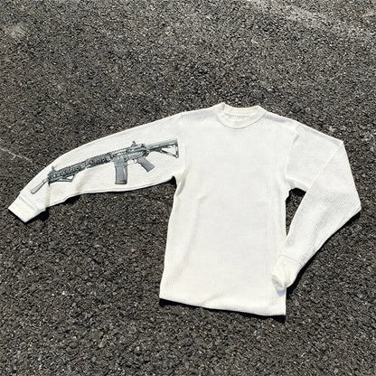 Y2K retro high street design loose gun color round neck sweater gothic punk rock fashion cartoon sweater casual Harajuku sweater