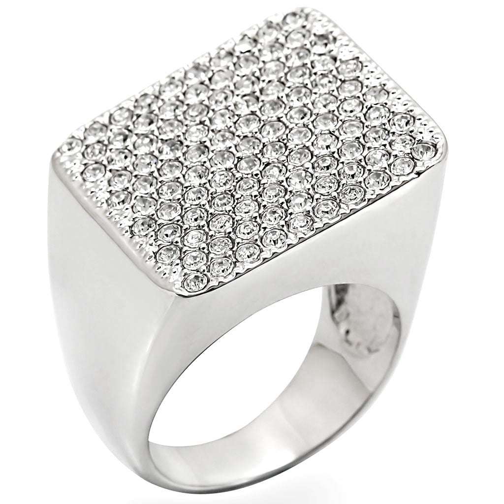 1W035 Rhodium Brass Ring with Top Grade Crystal in