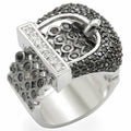 1W048 - Rhodium + Ruthenium Brass Ring with AAA Grade CZ  in Black