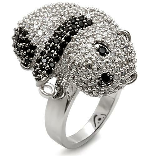 1W083 - Rhodium + Ruthenium Brass Ring with AAA Grade CZ  in Black Dia