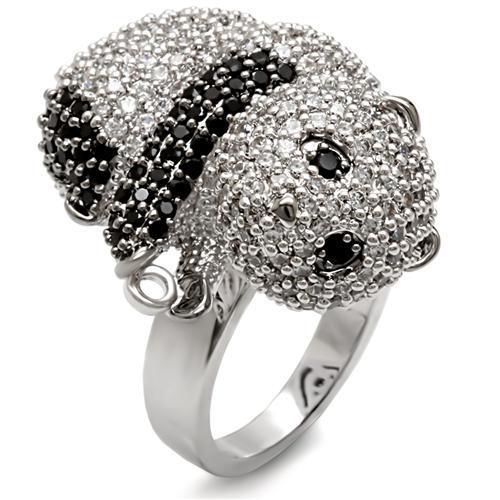 1W083 - Rhodium + Ruthenium Brass Ring with AAA Grade CZ  in Black Dia