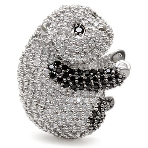 1W083 - Rhodium + Ruthenium Brass Ring with AAA Grade CZ  in Black Dia