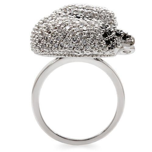 1W083 - Rhodium + Ruthenium Brass Ring with AAA Grade CZ  in Black Dia