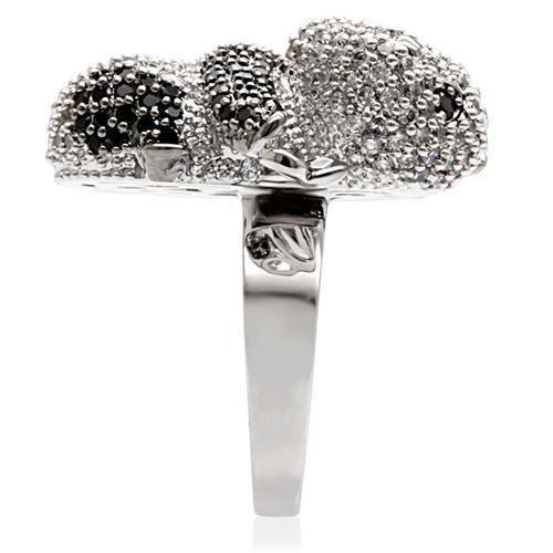 1W083 - Rhodium + Ruthenium Brass Ring with AAA Grade CZ  in Black Dia