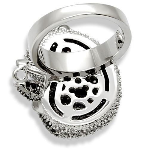1W083 - Rhodium + Ruthenium Brass Ring with AAA Grade CZ  in Black Dia