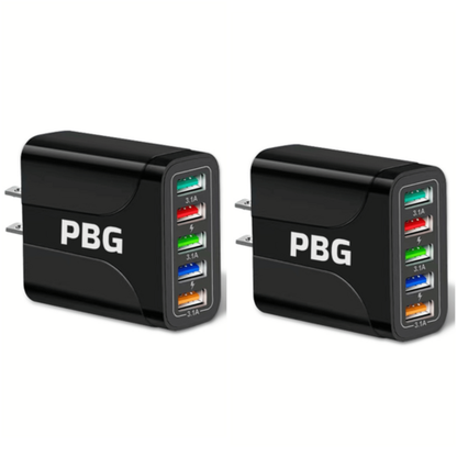 Fuchsia Electra 2-pack 5-port wall chargers for charging five devices at once, ideal for mobile and laptop accessories.