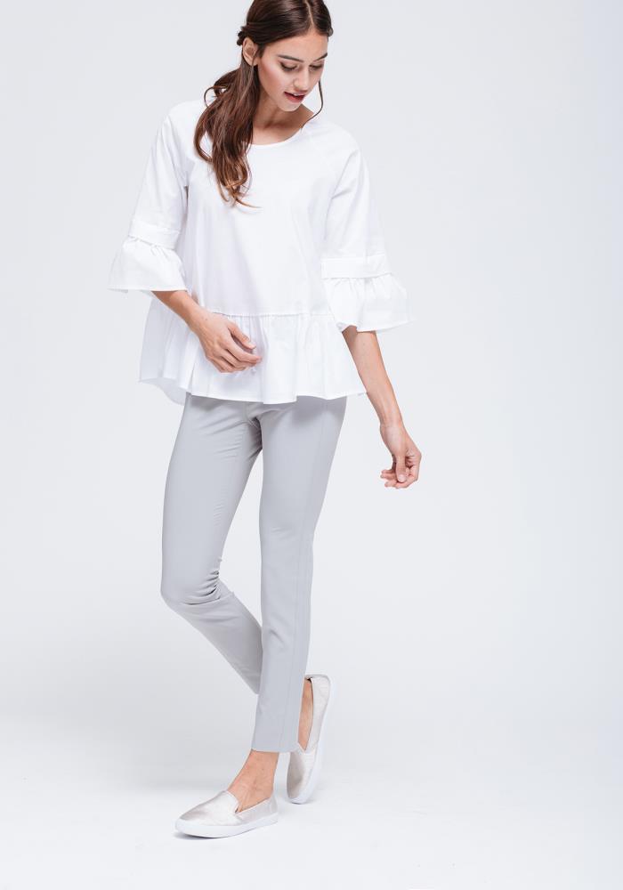 Women's Ruffle Hem Crew Neck Top In White
