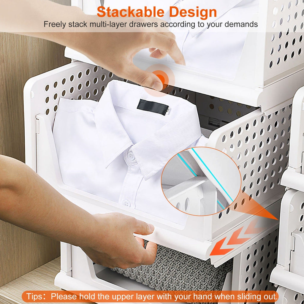 4 Packs Plastic Storage Box With Slide Rail Stackable  For Living Room