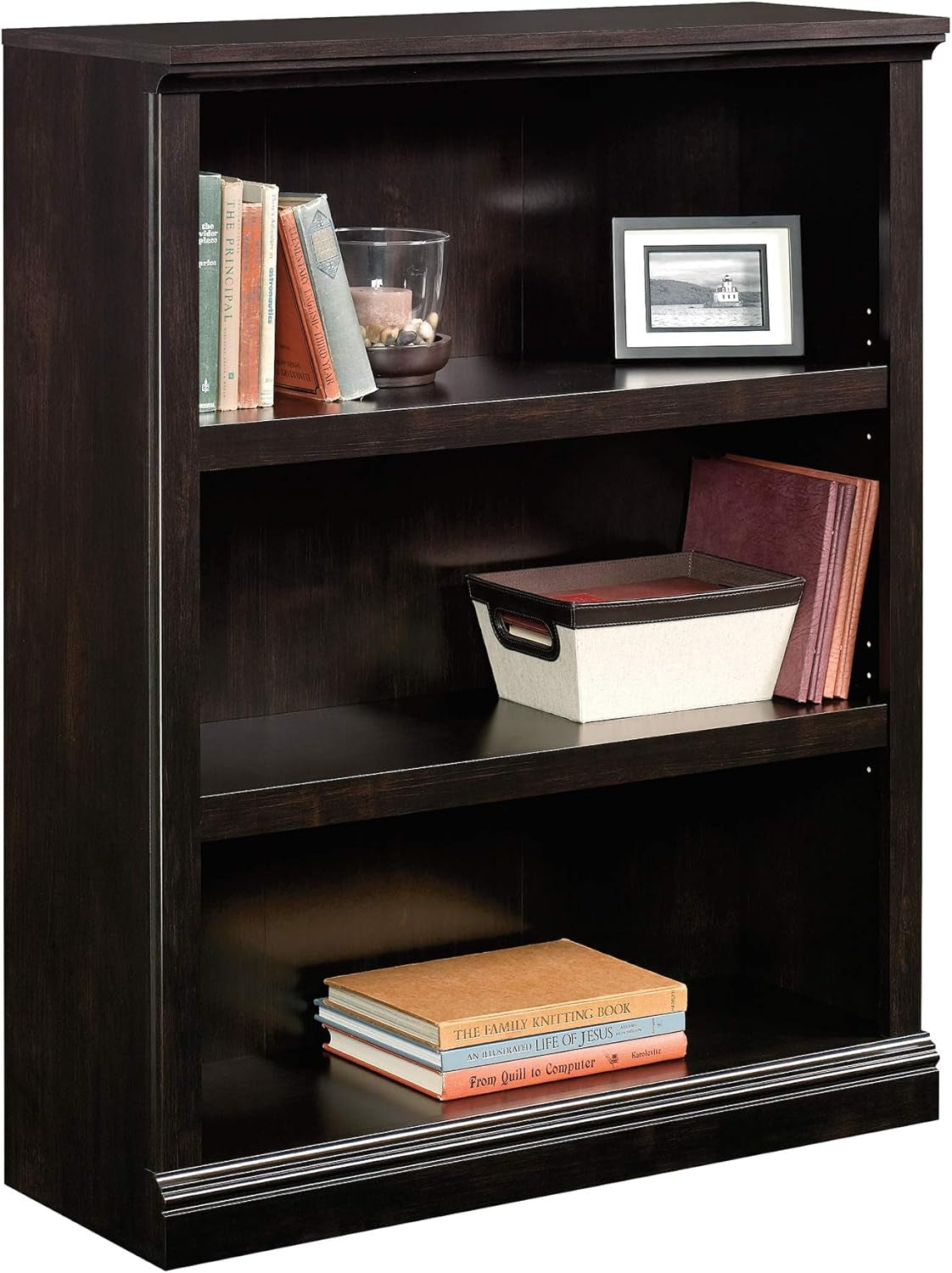 Three Tier Wooden Book Shelf Estate Black with Adjustable Shelves