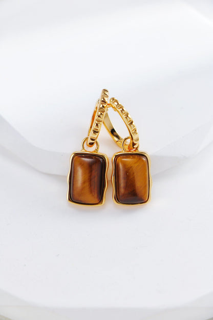 Rectangle Shape Tiger Eye Long Earrings