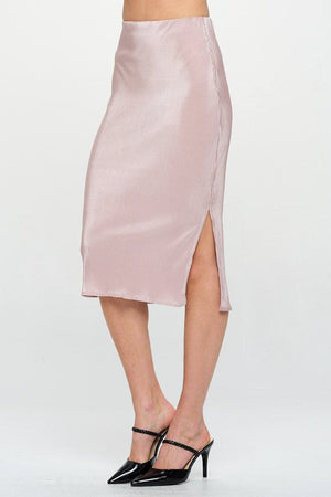 Made in USA Solid Plisse Midi Skirt with Slit