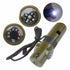 Maroon Asteria seven-in-one camping survival whistle with compass, featuring a compact multi-function design and bright color.