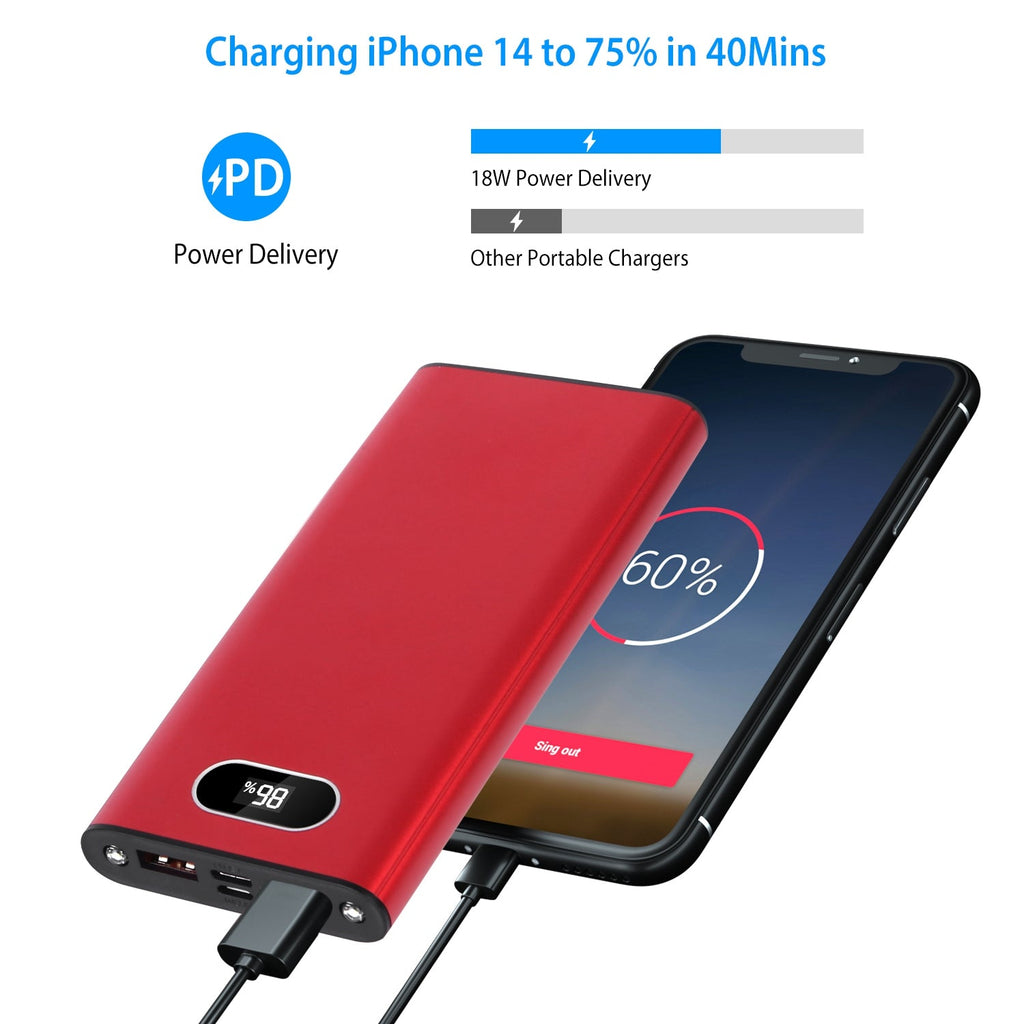 Green-Black-Red Color Options -- 1Pc 20000Mah Power Bank Portable