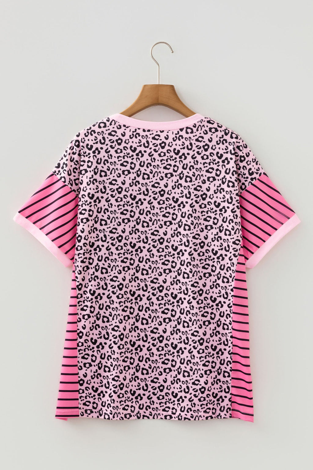 Plus Size Leopard Stripe Contrast Patchwork Tee