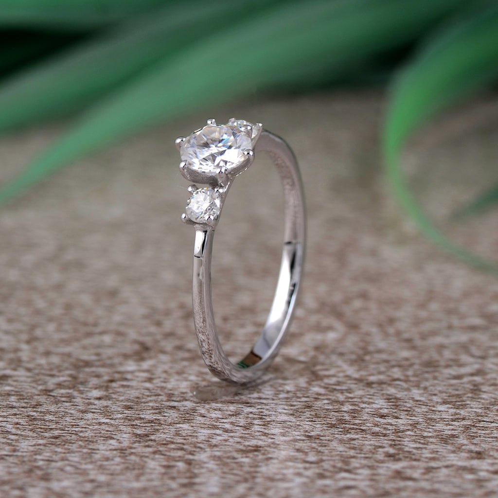 White Moissanite 3-Stone Ring Sterling Silver