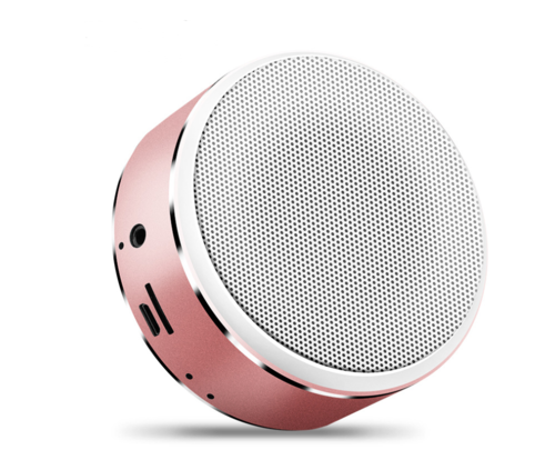 Maroon Asteria portable Bluetooth mini speaker with built-in battery, showing compact design and control buttons on the top.
