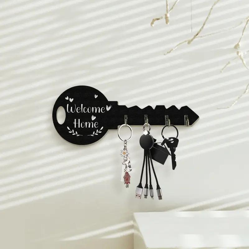1pcs Vintage Wooden Key Shaped Key Hook Wall Decorative Hook