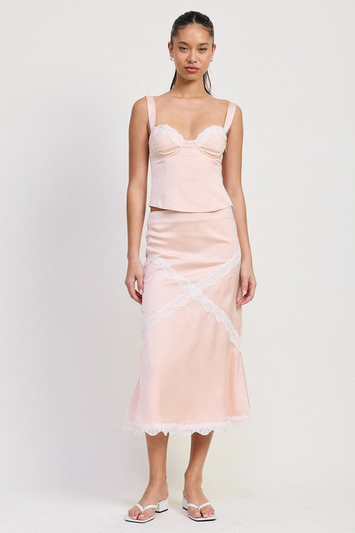 MID SATIN SKIRT WITH LACE DETAIL