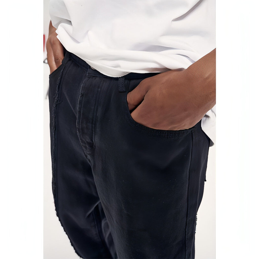 UrbanEase™ High Street Dark Solid Black Vintage Jeans Men