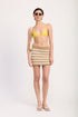 Automotive striped ribbed knit mini skirt by Jade Icarus, featuring a fitted design with colorful vertical stripes.
